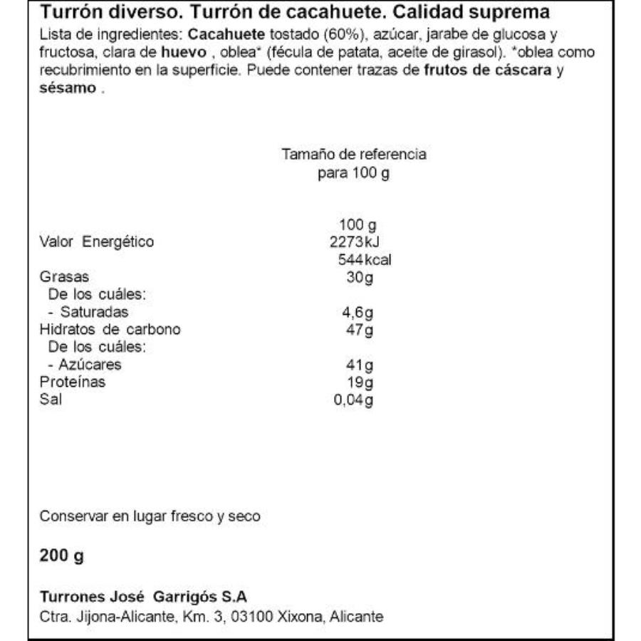 TURRON CACAHUETE DURO CAST.JIJONA PTLLA 200 GR