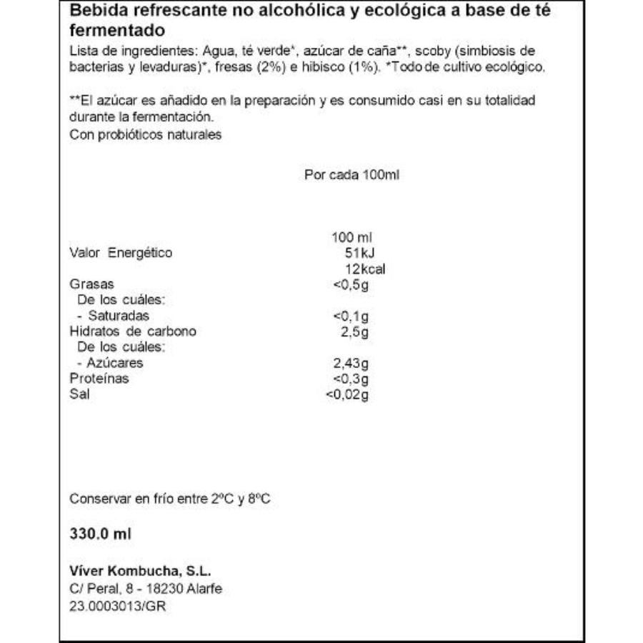 KOMBUCHA FRESA HIBISCO VIVER KOMBUC BTLLA 330 ML