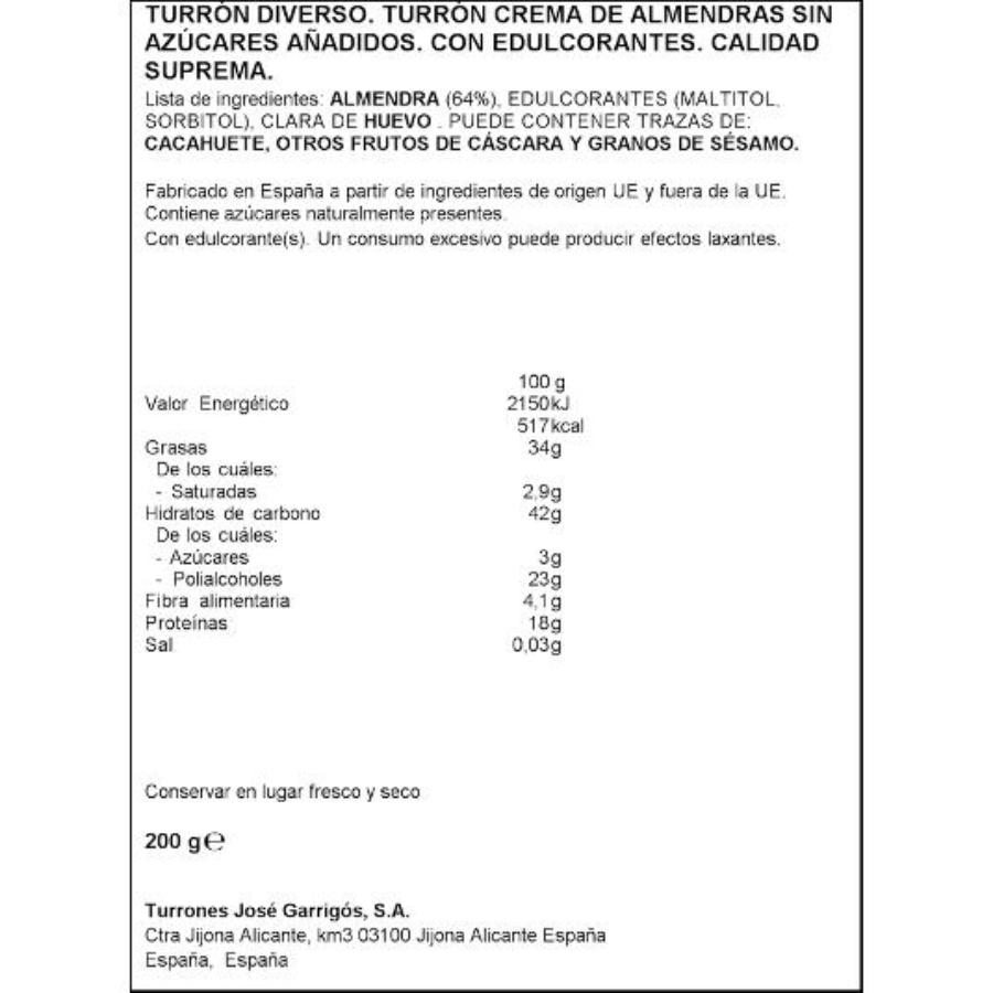 TURRON BLANDO SIN AZUCAR SPAR PTLLA 200 GR
