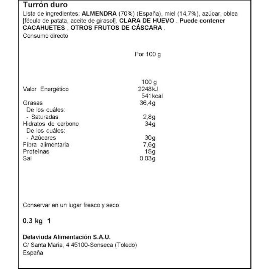 TURRON DURO COSECHA PROPIA EL ALMENDRO PTLLA 300 GR