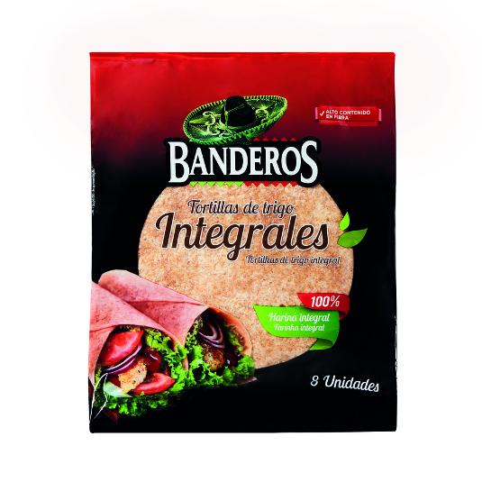 TORTILLAS 100% INTEGRAL 20CM X8 BANDEROS PQTE 320 GR