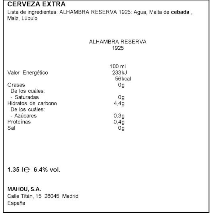 CERVEZA RVA.1925 6X22,5 CL 6,4º ALHAMBRA PACK 135 CL