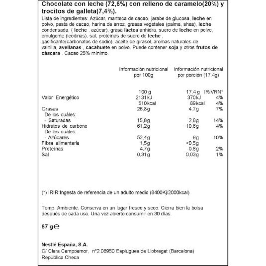 CHOCOLATE LECHE GALLETA EXTREME NESTLE PTLLA 87 GR
