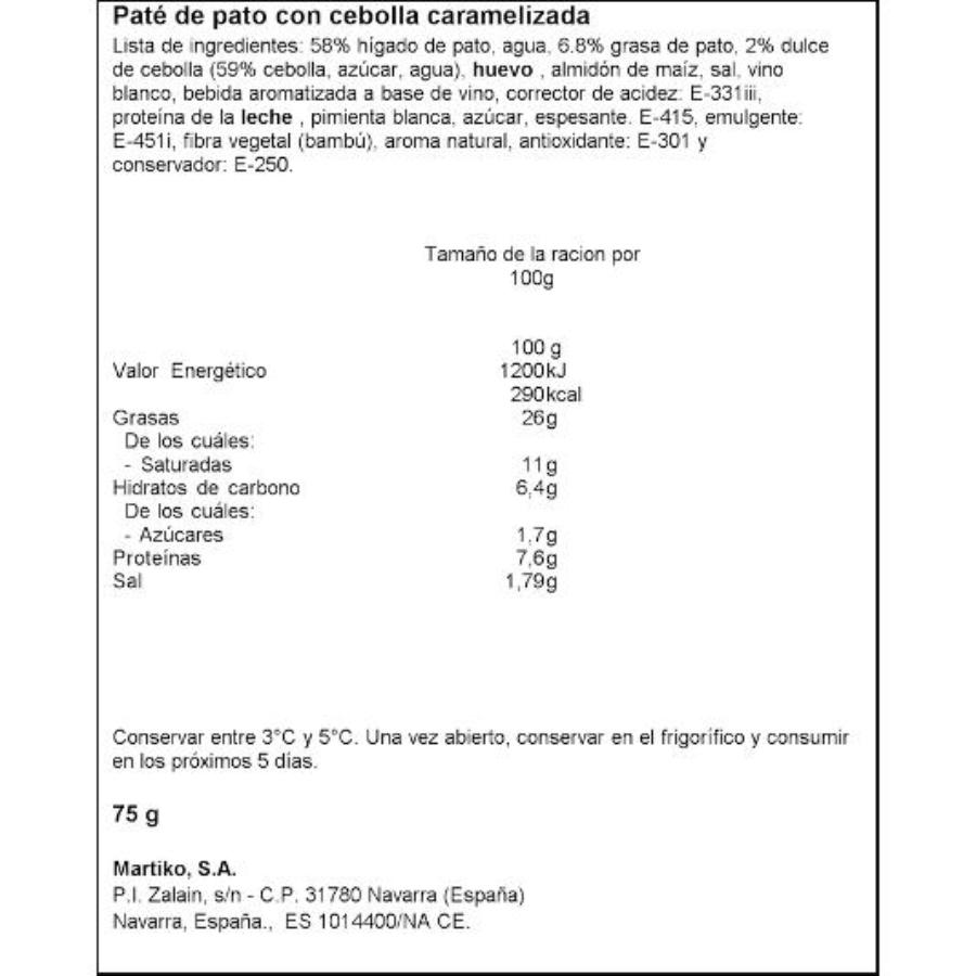PATE DE PATO C/CEB0LLA CARAMELI MARTIKO UNIDAD 75 GR