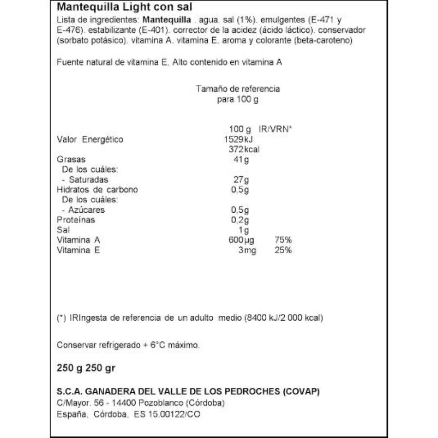 MANTEQUILLA LIGHT COVAP TRRNA 250 GR