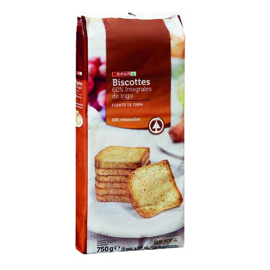 BISCOTTE INTEGRAL 100 REB SPAR PQTE 750 GR