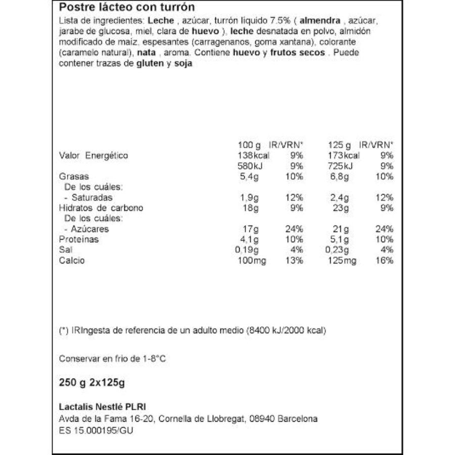 POSTRE TURRON 2X125 LA LECHERA PACK 250 GR