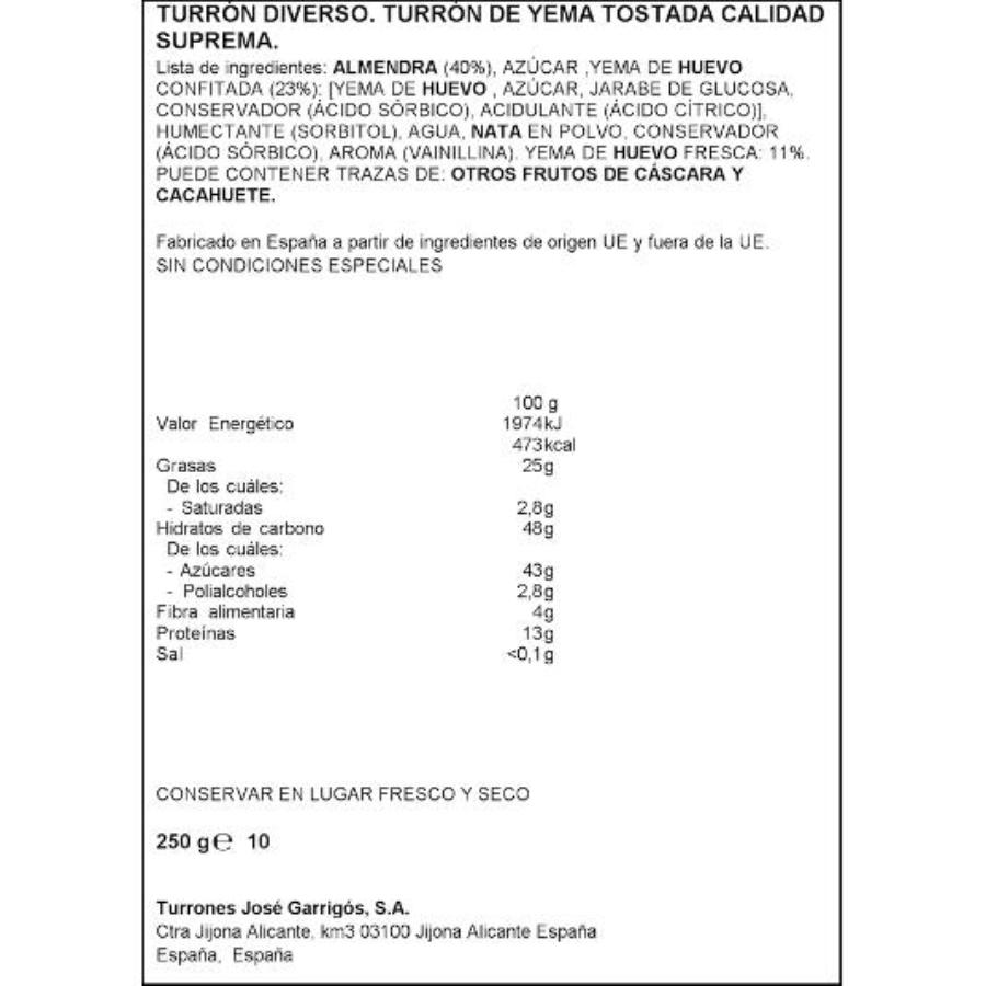 TURRON YEMA TOSTADA SUPREMA SPAR PTLLA 250 GR