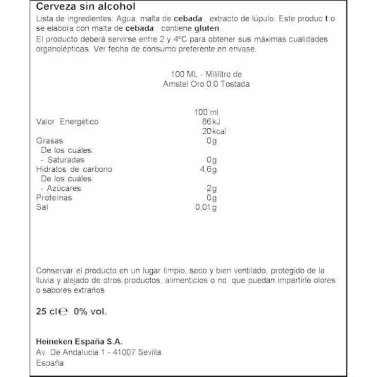 CERVEZA ORO 0 0º BTLLA 25 CL AMSTEL BTLLA 25 CL