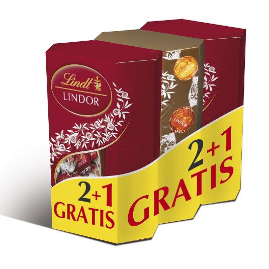 BOMBON CORNET LECHE PACK 2+1 LINDOR CAJA 600 GR