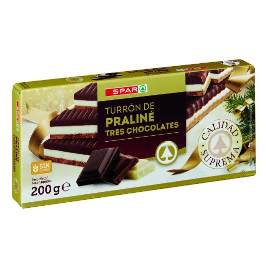 TURRON PRALINE 3 CHOCOLATES SPAR PTLLA 200 GR