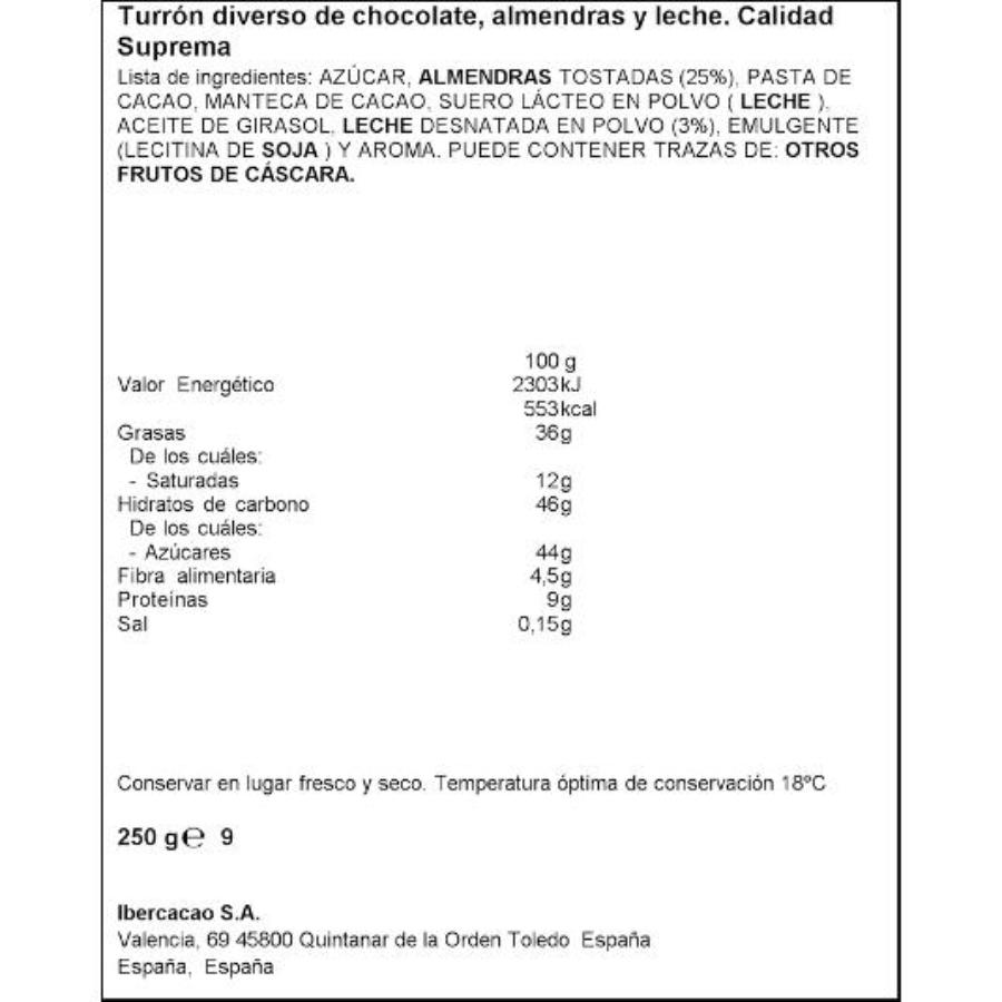 TURRON CHOCOLATE CON ALMENDRAS SPAR PTLLA 250 GR