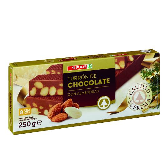 TURRON CHOCOLATE CON ALMENDRAS SPAR PTLLA 250 GR