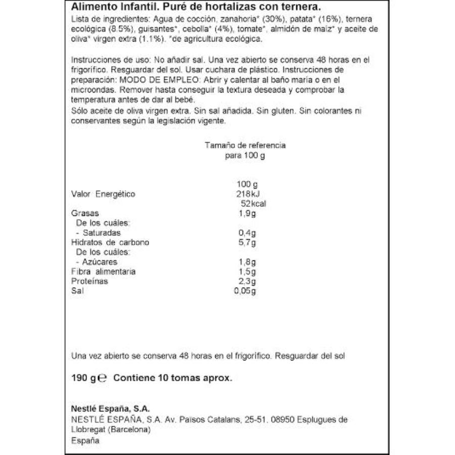 TARRITO BABY BIO HORTAL./TERNER NATURNES FRASCO 190 GR