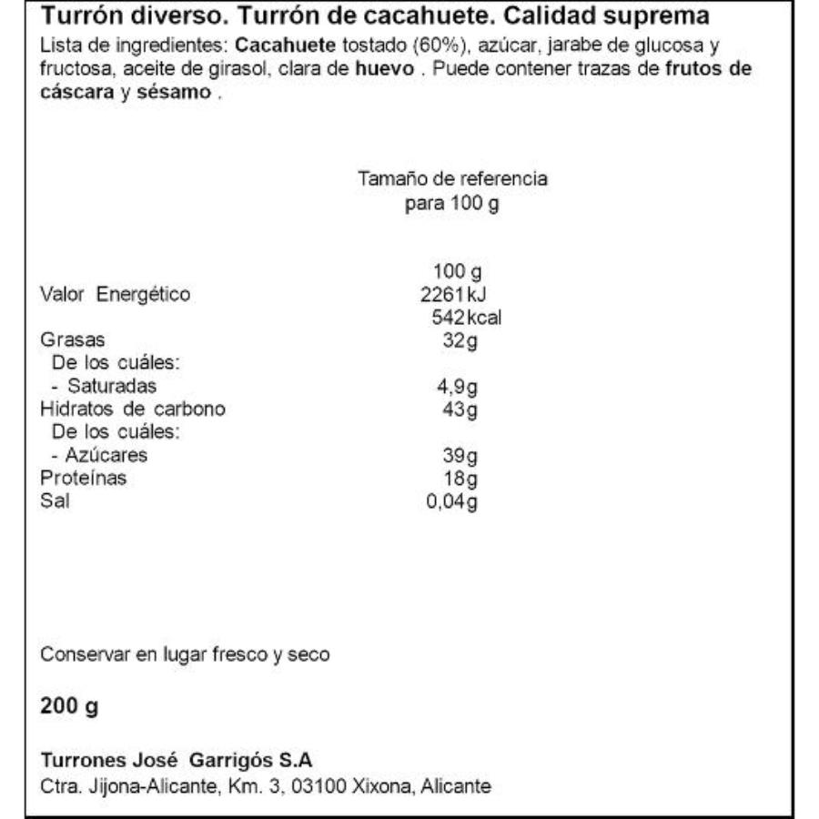 TURRON CACAHUETE BLANDO CAST.JIJONA PTLLA 200 GR