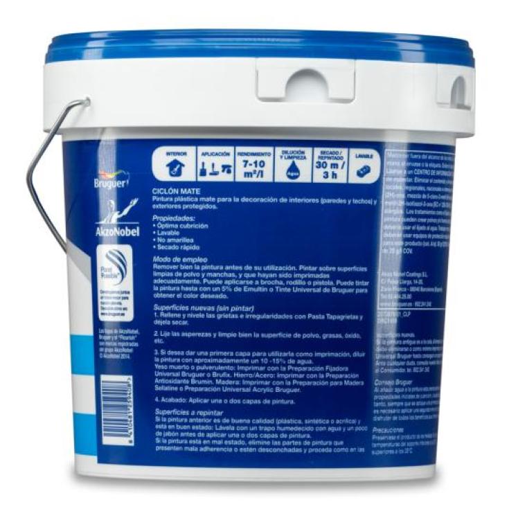 PINTURA PLÁSTICA DE INTERIOR BLANCO MATE BRUGUER 10 L