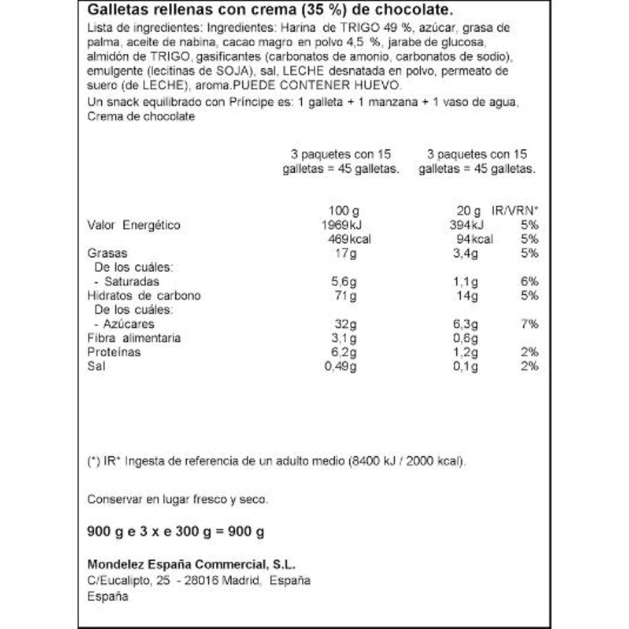 GALLETAS RELL.CHOC.PACK 3X300 G PRINCIPE PACK 900 GR